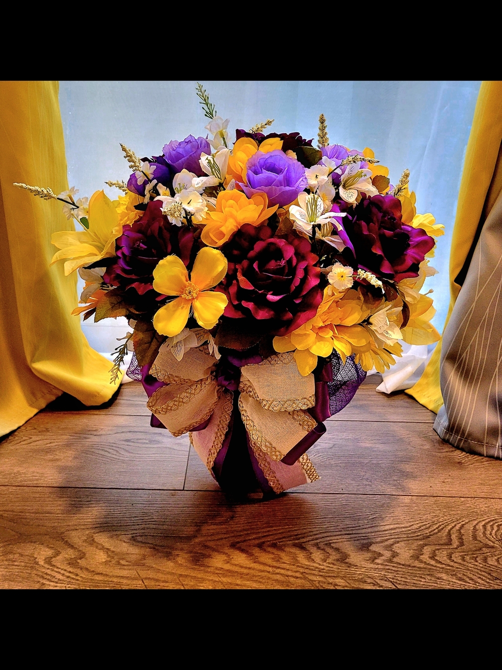 Purple and Yellow Faux Floral Bouquet - Decorative Home Accent
